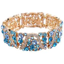 EVER FAITH Austrian Crystal Art Deco Wave Bridal Elastic Stretch Bracelet