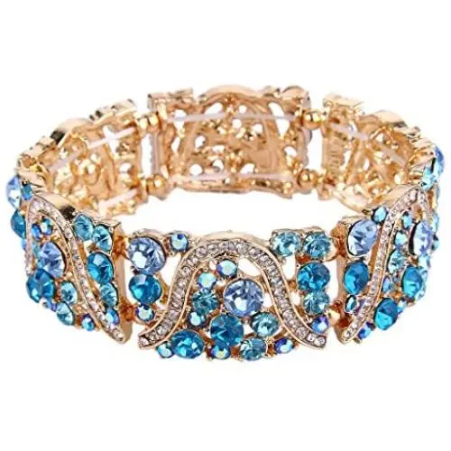 EVER FAITH Austrian Crystal Art Deco Wave Bridal Elastic Stretch Bracelet EVER FAITH Austrian Crystal Art Deco Wave Bridal Elastic Stretch Bracelet