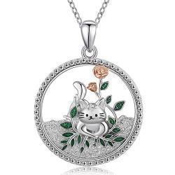 JUSTKIDSTOY Cat Necklace 925 Sterling Silver Cute Cat Pendant Necklace Pet Jewelry Gifts for Women Girl Animal Lover