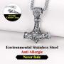 Richsteel Thors Hammer Pendant Mjolnir Necklace for Men Women 316 Stainless Steel/18K Gold Plated/Black Viking Nordic Jewelry(with Gift Box)