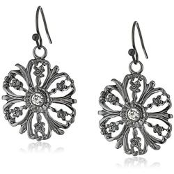 1928 Jewelry Black-Tone Crystal Accent Flower Drop Earrings