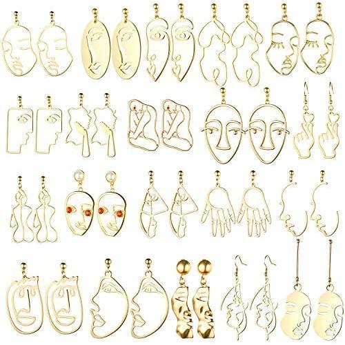 20 Pair Human Face Abstract Design Earrings Face Hand Earrings Hollow Hand Shaped Geometric Earrings