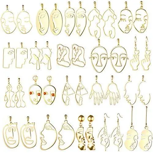 20 Pair Human Face Abstract Design Earrings Face Hand Earrings Hollow Hand Shaped Geometric Earrings 20 Pair Human Face Abstract Design Earrings Face Hand Earrings Hollow Hand Shaped Geometric Earrings