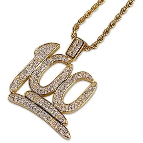 JINAO Hip Hop Iced Out CZ 100 Pendant Necklace with 24'' Stainless Steel Rope Chain for Men