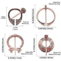 Lilbetter-Club 4 Pack Vintage Viking Norse Fibula Penannular Brooch Apron Buckle Clasp Cloak Pin Women Girls Scarf Cloak Shawl Buckle Clasp Pin Brooch for Men