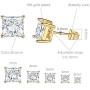 GEMSME 18K Yellow Gold Plated Princess Cut Clear Cubic Zirconia Stud Earrings Pack of 5