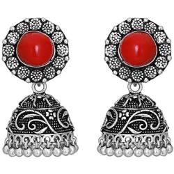 Jwellmart Indian Oxidized German Silver Stone Work Statement Choker Necklace Earrings Combo Fashion Jewelry Set for Women and Girls