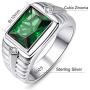 BONLAVIE Mens Wedding Engagement Rings Emerald Cut 8x10mm Created Black Onyx Green Emerald White Cubic Zirconia 925 Sterling Silver 11mm Bands Size 6-12