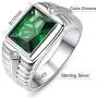 BONLAVIE Mens Wedding Engagement Rings Emerald Cut 8x10mm Created Black Onyx Green Emerald White Cubic Zirconia 925 Sterling Silver 11mm Bands Size 6-12