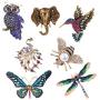 Owl Hummingbird Butterfly Dragonfly Peacock Frog Bee Zoo World Kingdom Crystal Brooch Pin for Women Girls Overcoat Sweater Decoration Jewelry