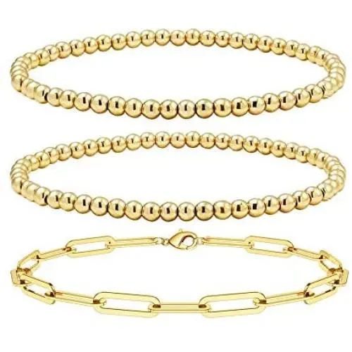 Reoxvo 18K Gold Plated Bracelets for Women | Stainless Steel Gold Beaded Stretch Bracelets Set Reoxvo 18K Gold Plated Bracelets for Women | Stainless Steel Gold Beaded Stretch Bracelets Set