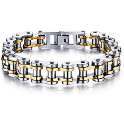 JUPPE Stainless Steel Bicycle Chain Mens Bracelet Heavy Motorcycle Bangle Jewelry For Men