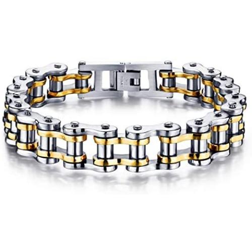 JUPPE Stainless Steel Bicycle Chain Mens Bracelet Heavy Motorcycle Bangle Jewelry For Men