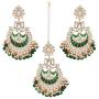Aheli Indian Ethnic Faux Kundan Beaded Red Enamel Maang Tikka Earrings Set Wedding Fashion Jewelry for Women