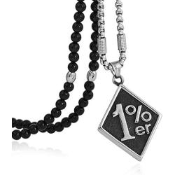 BLEUM CADE Mens Cool 316L Stainless Steel 1% er Pendant Necklace,Black Natural Agate Stone Chain 28''