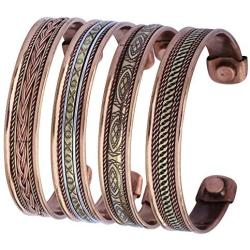 Art of Creation Handmade Tibetan Magnetic Pure Copper Bracelets Set of 4 | Adjustable Healing Therapy | Spiritual Yoga Jewelry | for Unisex India Pattern