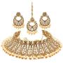 Bindhani Womens Indian Jewelry Heavy Look Bridal Wedding Party Wear Crafted Brides Fashion Gold Plated Kundan Choker Necklace Earrings Tikka Bollywood Style Jewellery Tika Set for Bridemaids