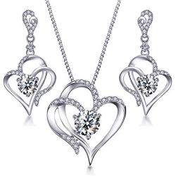 VAN RORSI&MO Jewelry Set - 14k White Gold Plated Heart Necklace and Earring Sets for Women 5A Cubic Zirconia Jewelry Sets for Women