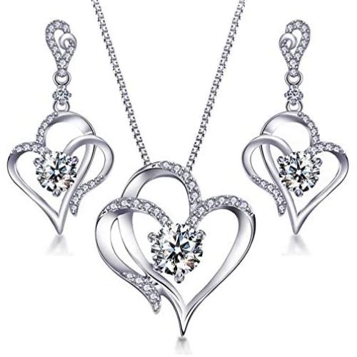 VAN RORSI&MO Jewelry Set - 14k White Gold Plated Heart Necklace and Earring Sets for Women 5A Cubic Zirconia Jewelry Sets for Women