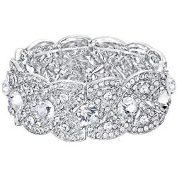 EVER FAITH Austrian Crystal Wedding Art Deco Elastic Stretch Bracelet Clear