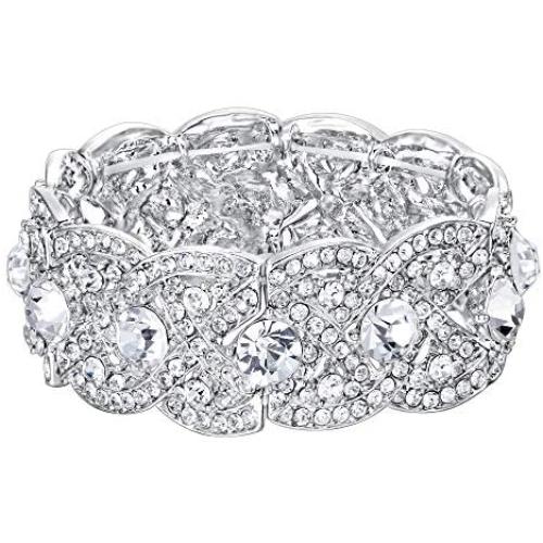 EVER FAITH Austrian Crystal Wedding Art Deco Elastic Stretch Bracelet Clear