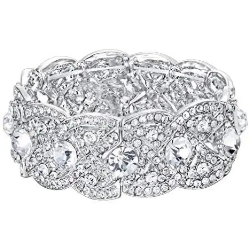 EVER FAITH Austrian Crystal Wedding Art Deco Elastic Stretch Bracelet Clear EVER FAITH Austrian Crystal Wedding Art Deco Elastic Stretch Bracelet Clear
