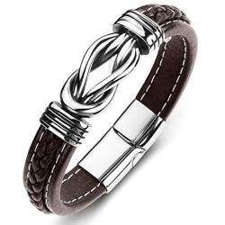 ZiMOJiE Genuine Leather Bracelet Stainless Steel Wristband for Men Boys Charm Cuff Bangle Personality Bracelets