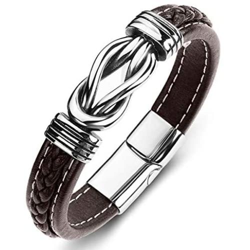 ZiMOJiE Genuine Leather Bracelet Stainless Steel Wristband for Men Boys Charm Cuff Bangle Personality Bracelets