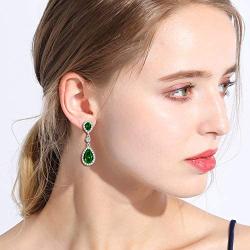 EleQueen 925 Sterling Silver Full Prong Cubic Zirconia Birthstone Teardrop Bridal Dangle Earrings