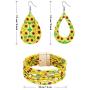 Hicarer 4 Pack Sunflower Print Jewelry Set Y-Shape Tassel Necklace Multilayer Bracelets and Dangle Earrings for Women Girls