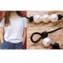 Shegirl Pearl Choker Necklace Handmade Genuine Leather Necklace Boho Pearl Necklace Jewelry for Women and Girls (Three pearls)