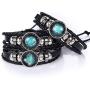 zodiac bracelet for men,Stainless Steel Personality Vintage Punk Black Leather Bracelets for Men Women