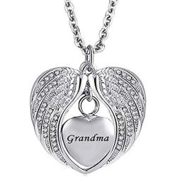 Roy Lopez Grandma Angel Wings Memorial Jewelry Urn Necklaces for Ashes Cremation Keepsake