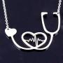 SXNK7 Stainless Steel Nurse Doctor Medical Stethoscope Chain Bijoux Collier EKG Heartbeat Love You Necklaces