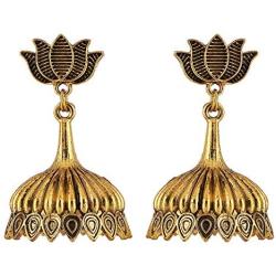 Saissa Gold Tone Oxidised Metal Bollywood Lightweight Small Jhumka Boho Earrings Indian Jewelry for Women