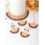 Aheli Faux Kundan Necklace Earrings Maang Tikka Set Indian Ethnic Wedding Fashion Jewelry Set for Women