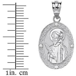 Sterling Silver Saint Valentine of Rome CZ Oval Medal Pendant Necklace (1'')