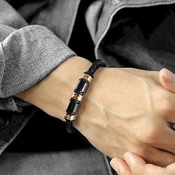 Stainless Steel Sracelet Mens Bracelet Leather with Golden Magnetic Clasp