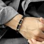 Stainless Steel Sracelet Mens Bracelet Leather with Golden Magnetic Clasp