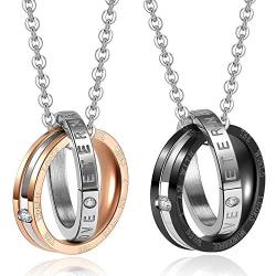 AllerPierce Matching Couples Necklace for His and Her Stainless Steel Eternal Love Couple Necklaces Pendant Set Birthday Wedding Valentine Gifts for Boyfriend Girlfriend