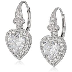 Sterling Silver Swarovski Zirconia Heart Vintage Themed Drop Earrings