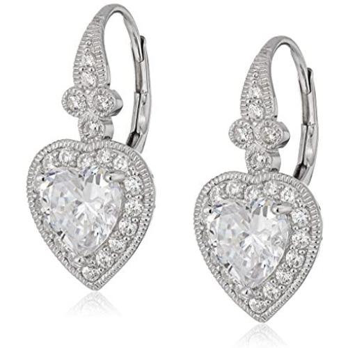 Sterling Silver Swarovski Zirconia Heart Vintage Themed Drop Earrings