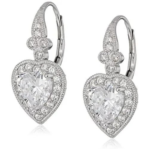 Sterling Silver Swarovski Zirconia Heart Vintage Themed Drop Earrings Sterling Silver Swarovski Zirconia Heart Vintage Themed Drop Earrings