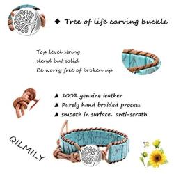 QILMILY Turquoise Wrap Boho Bracelets for Women Handmade Healing Stone Leather Braided Bead Wrap Bracelet Women Men Boho Jewelry Gift