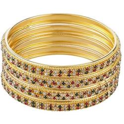 Efulgenz Indian Style Bollywood Traditional Gold Plated Muticolor Stone Wedding Bracelet Bangle Set Jewelry (4 pc)