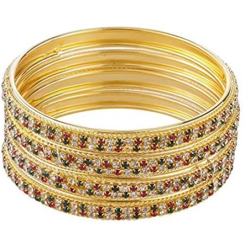 Efulgenz Indian Style Bollywood Traditional Gold Plated Muticolor Stone Wedding Bracelet Bangle Set Jewelry (4 pc)