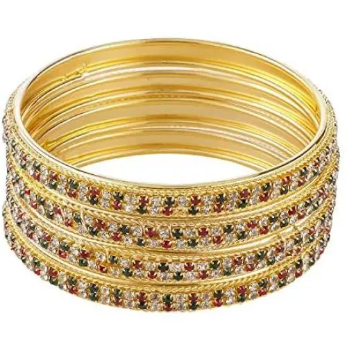 Efulgenz Indian Style Bollywood Traditional Gold Plated Muticolor Stone Wedding Bracelet Bangle Set Jewelry (4 pc) Efulgenz Indian Style Bollywood Traditional Gold Plated Muticolor Stone Wedding Bracelet Bangle Set Jewelry (4 pc)