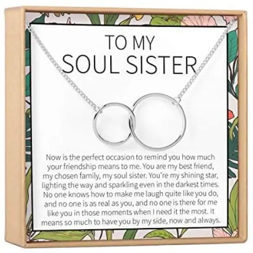 Best Friend Gift Necklace: BFF, Long Distance, Friends Forever, Friends, 2 Interlocking Circles (silver-plated-brass, NA) Best Friend Gift Necklace: BFF, Long Distance, Friends Forever, Friends, 2 Interlocking Circles (silver-plated-brass, NA)