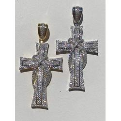 Harlembling Solid 925 Sterling Silver Iced Cross Pendant - Mens - 2.25'' - Fits Up to 5mm Chains!