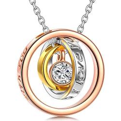 QIANSE Mothers Day Gift, Sun of Life, Necklaces Gifts, Three Rings Design Pendant with Engraving Necklace, Crystals Jewelry, Christmas Birthday Gifts